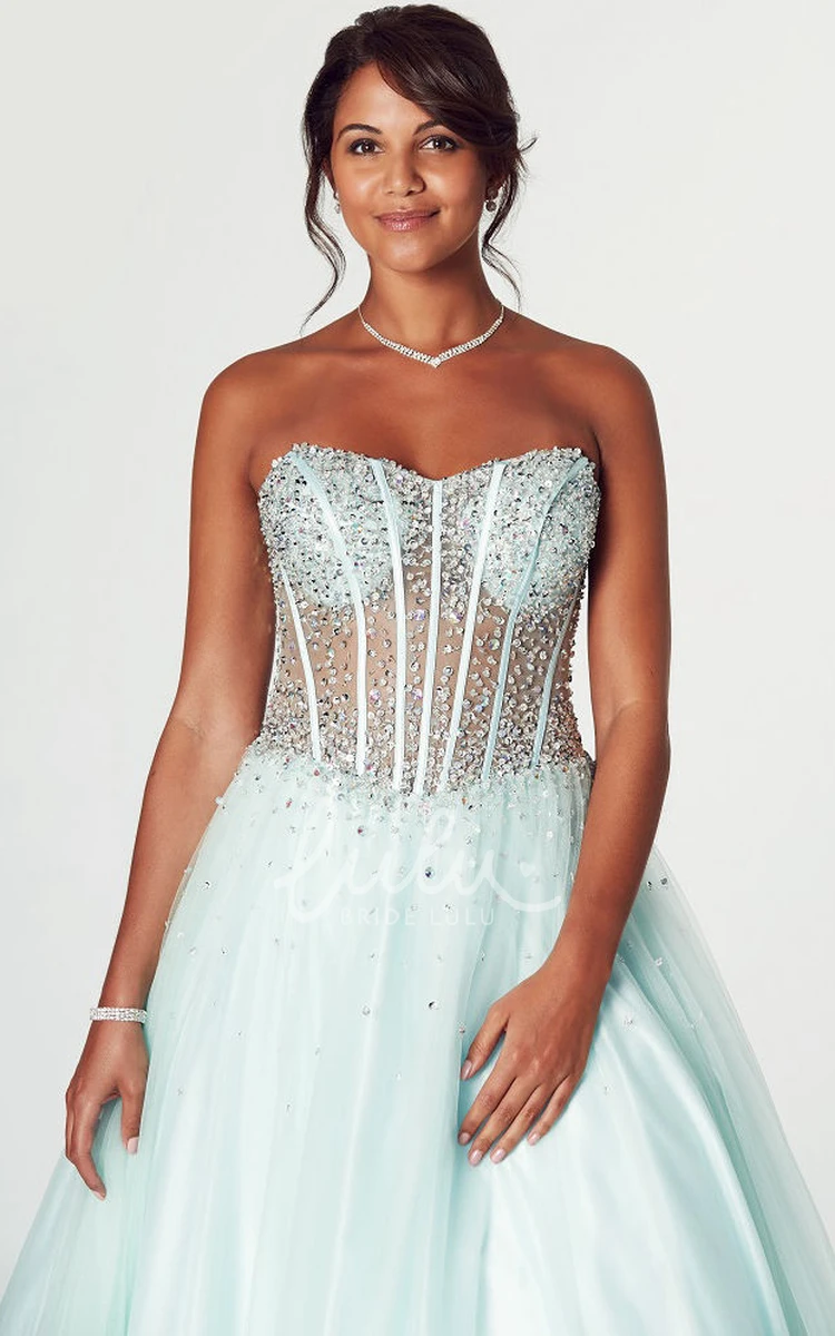 Beaded Tulle Strapless A-Line Prom Dress with Lace-Up Back