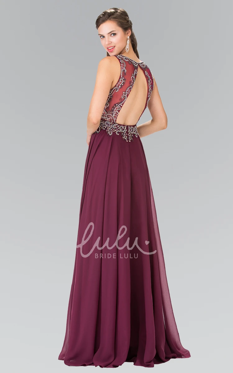 Chiffon A-Line Keyhole Prom Dress with Beading and Pleats