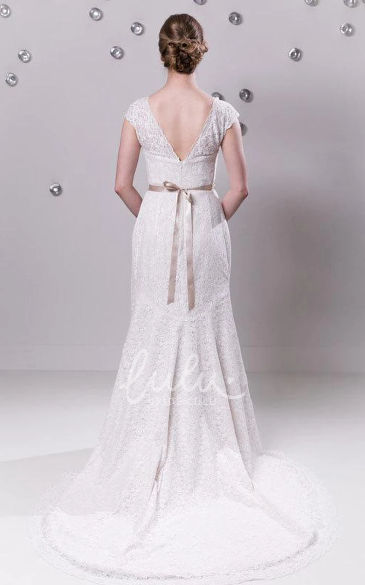 Lace Wedding Gown with Beaded Waist and Illusion Neckline in Long Length