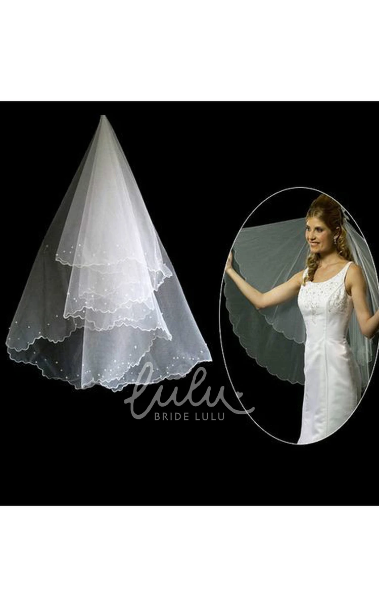 Fingertip Crescent Edged Wedding Veil with Beading Classy & Chic Bridal Dress Accessory