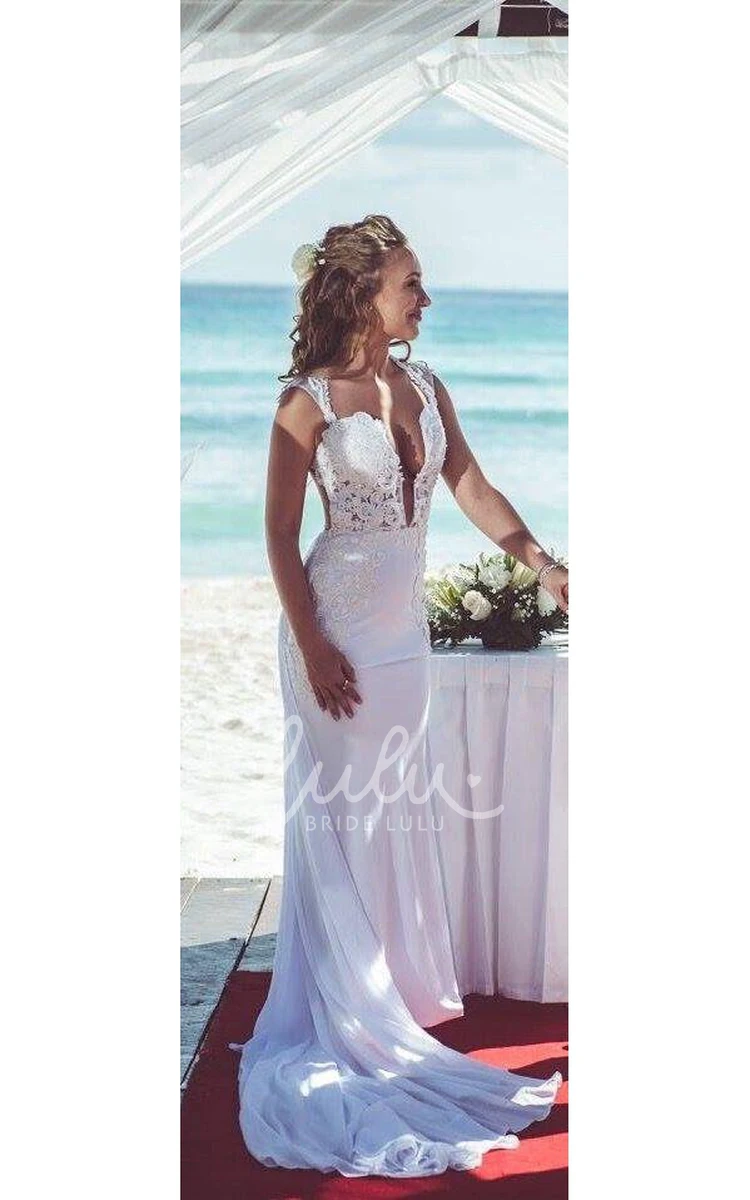 Lace Applique Mermaid Wedding Dress with Deep V-neckline
