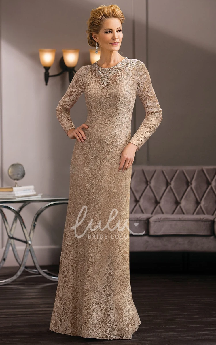 Lace Long-Sleeved Mother Of The Bride Dress With Jeweled Neckline Elegant Formal Dress
