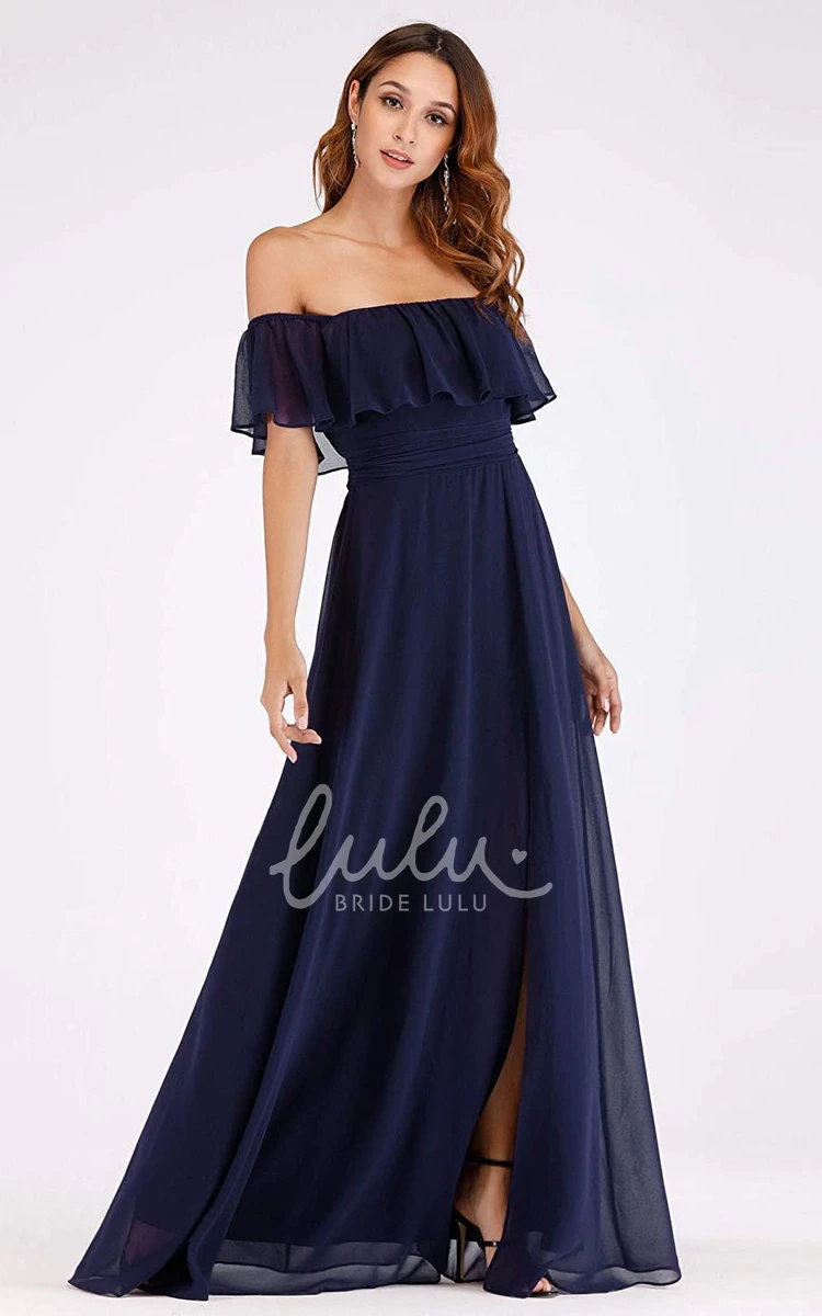 Off-the-Shoulder Chiffon A-Line Evening Dress with Ruffles Simple & Chic