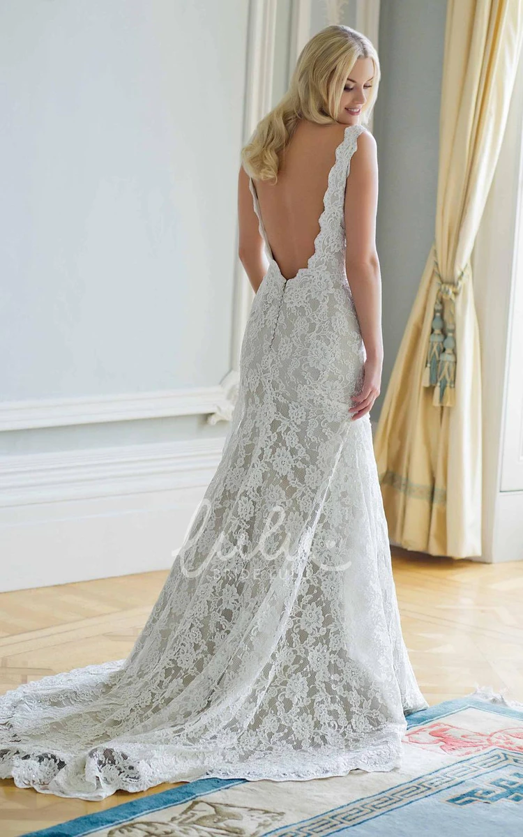 Appliqued A-Line Lace Wedding Dress with V-Neck
