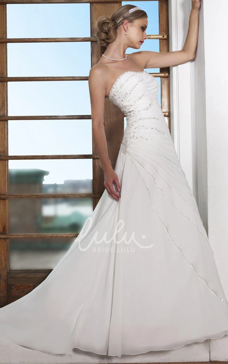 Beaded Chiffon Strapless Sheath Wedding Dress with Ruching Floor-Length