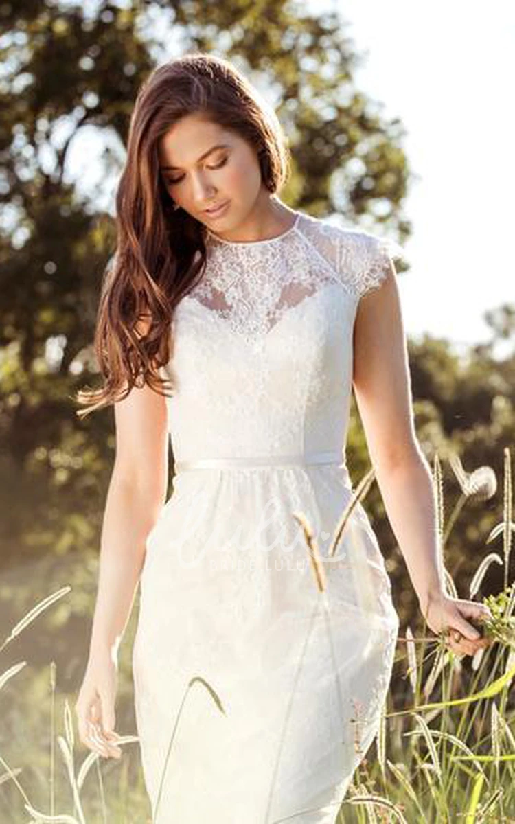 Sleeveless Lace Wedding Dress with Illusion and Appliques Scoop-Neck Floor-Length Sheath Gown