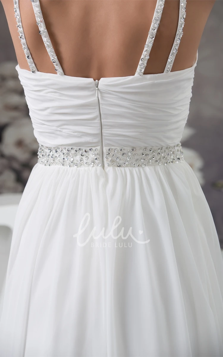 Crystal Detailing Chiffon Wedding Gown Sleeveless Floor-Length Straps Modern