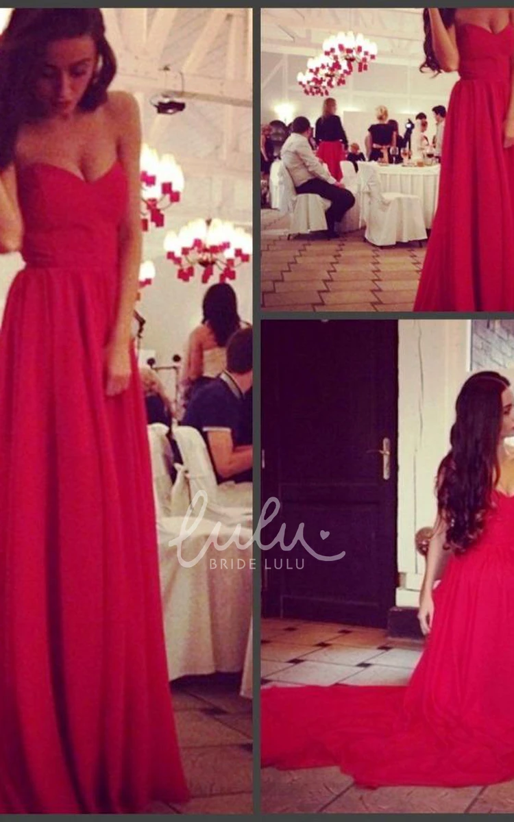 Red Sweetheart Chiffon Prom Dress with Long Flowy Skirt