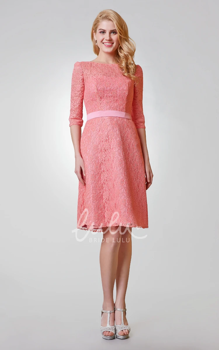 Knee Length Lace Bridesmaid Dress A-Line with Chic Bateau Neckline