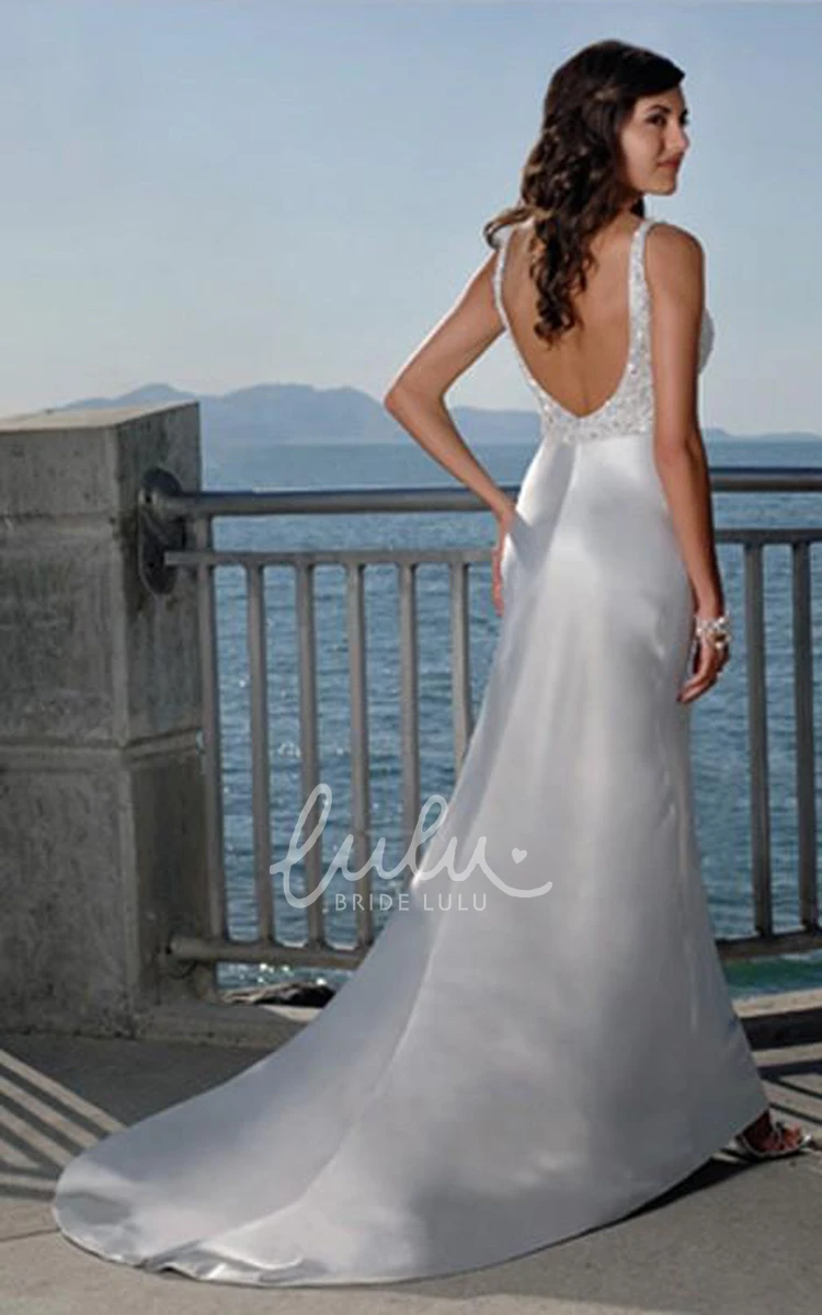 Spaghetti Straps V-Neck Sheath Column Wedding Dress in Elastic Woven Satin