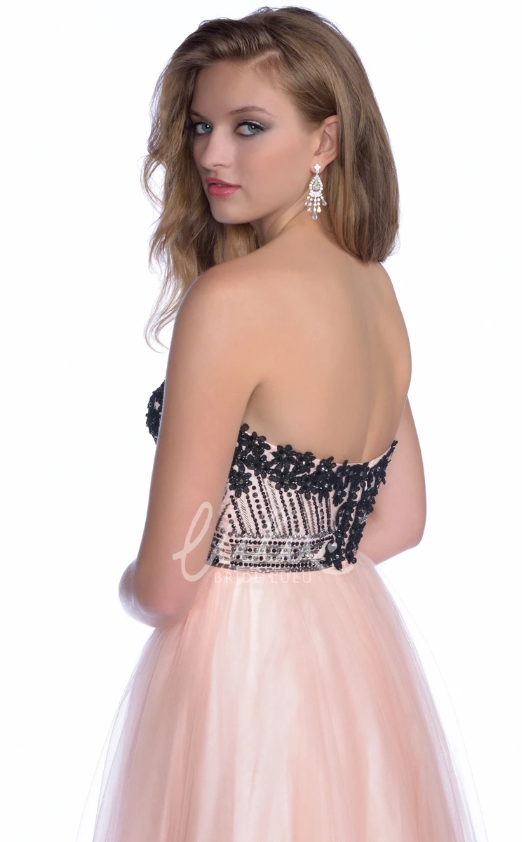 Tulle A-Line Sweetheart Formal Dress with Open Back and Rhinestones