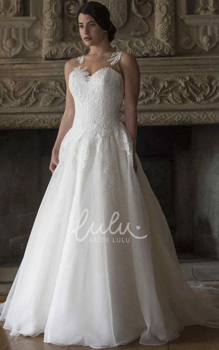 Lace Appliqued A-Line Wedding Dress with Scoop Neck and Floor Length