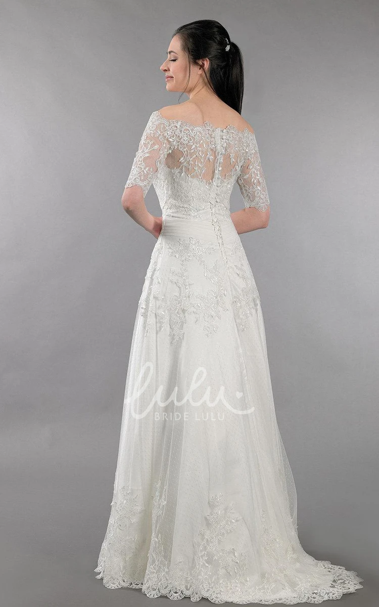 Off Shoulder Lace Wedding Dress with Alencon Lace Bolero Elegant Wedding Dress