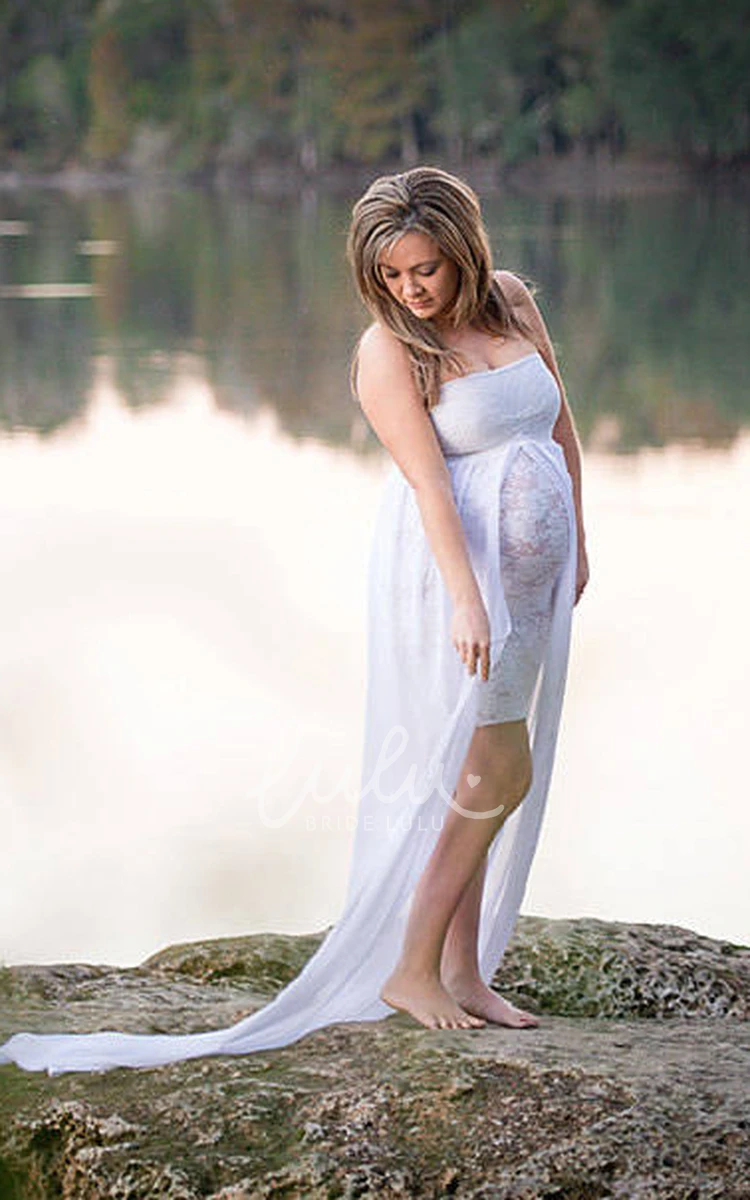 A-line Chiffon Lace Maternity Wedding Dress with Split Front Cape