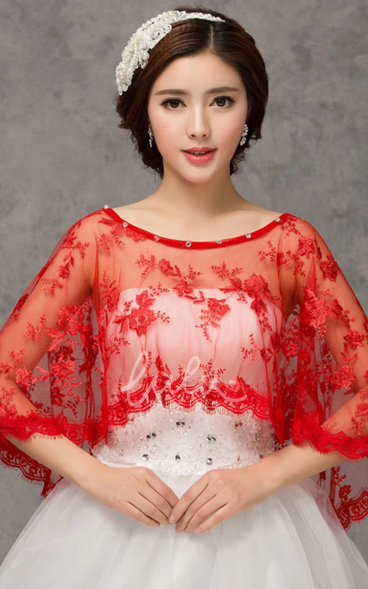 Lace Cape Shawl Wedding Dress New Red and White Design