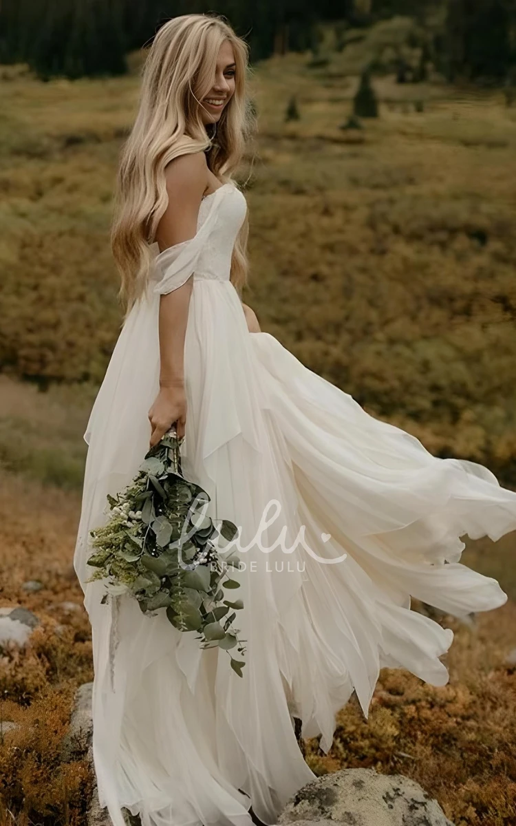Ethereal Chiffon Wedding Dress Off-the-shoulder Sweetheart Floor Length