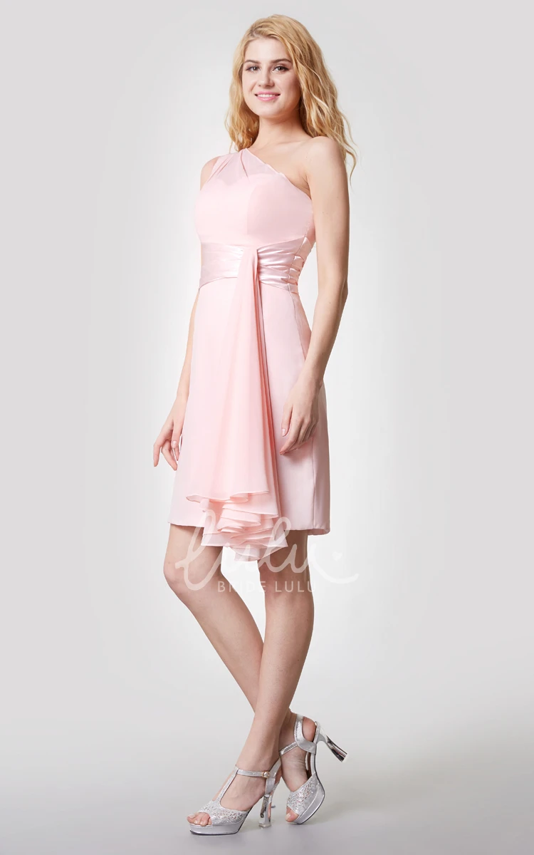 One Shoulder Ruched Chiffon Bridesmaid Dress with Side Draping Vibrant