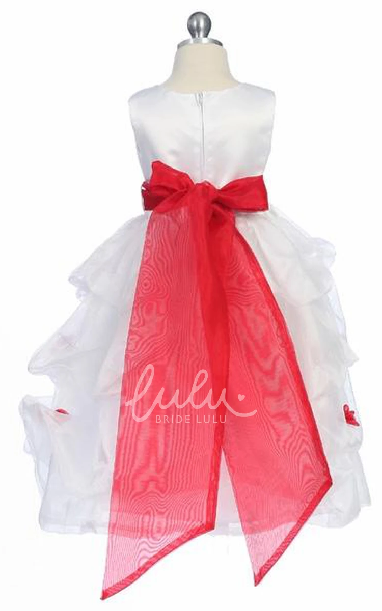 Ruched Tea-Length Organza & Satin Flower Girl Dress Simple Dress for Girls