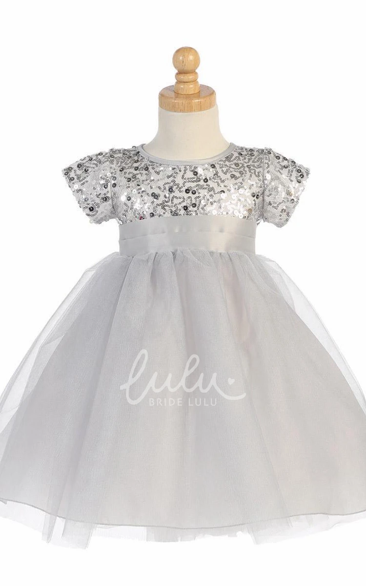 Sequin Tulle Mini Flower Girl Dress with Unique Design