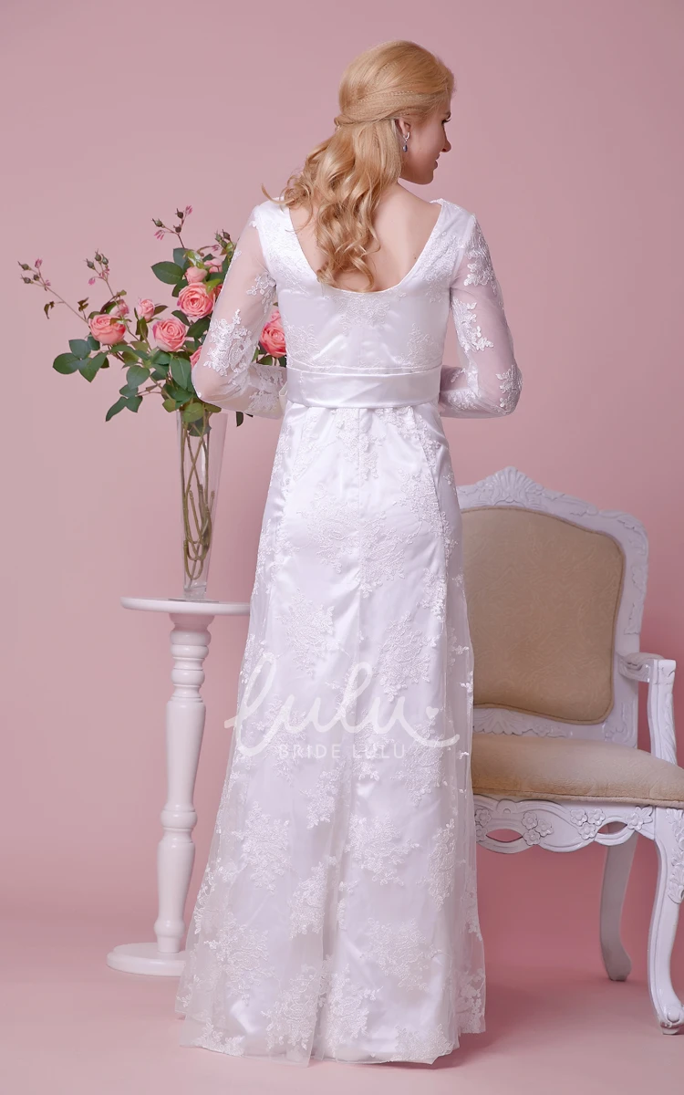 Bateau Lace Maternity Wedding Dress With Scoop Back Long-Sleeve Wedding Dress