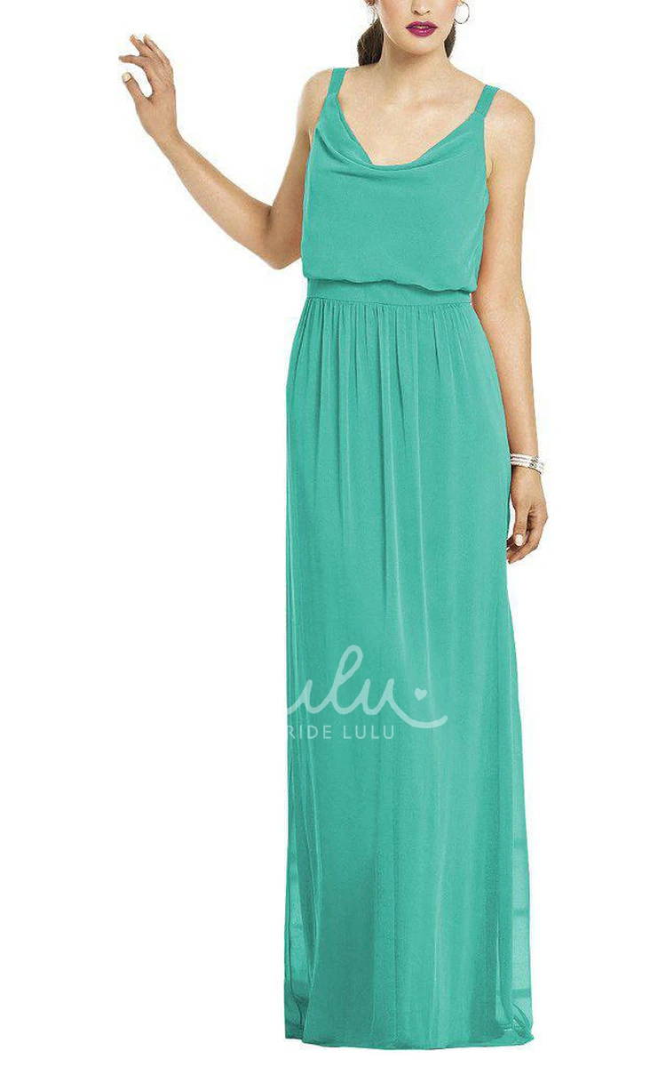 Long Chiffon Dress with Strapped Cowl Neckline for Bridesmaids