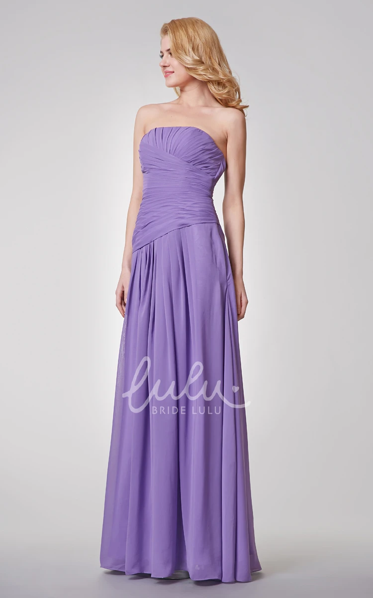Strapless A-line Chiffon Dress with Pleated Skirt and Ruched Waist Modern and Classy
