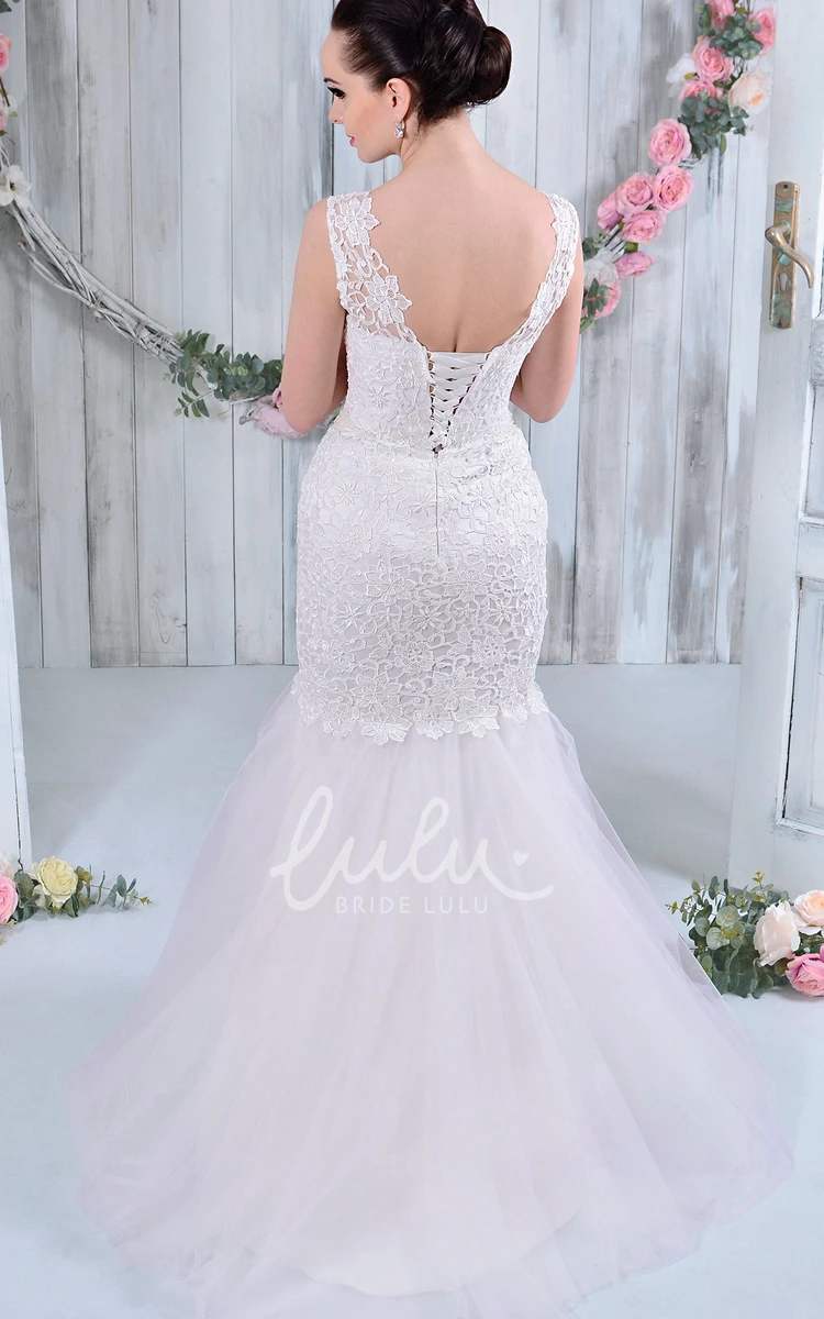 Jeweled Tulle&Lace Mermaid Wedding Dress Sleeveless Scoop-Neck Maxi Gown