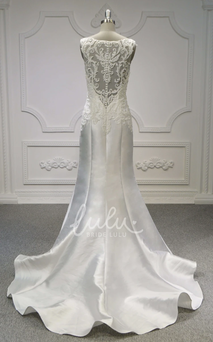 Lace Illusion Back Mermaid Wedding Dress with V-neck and Ruching