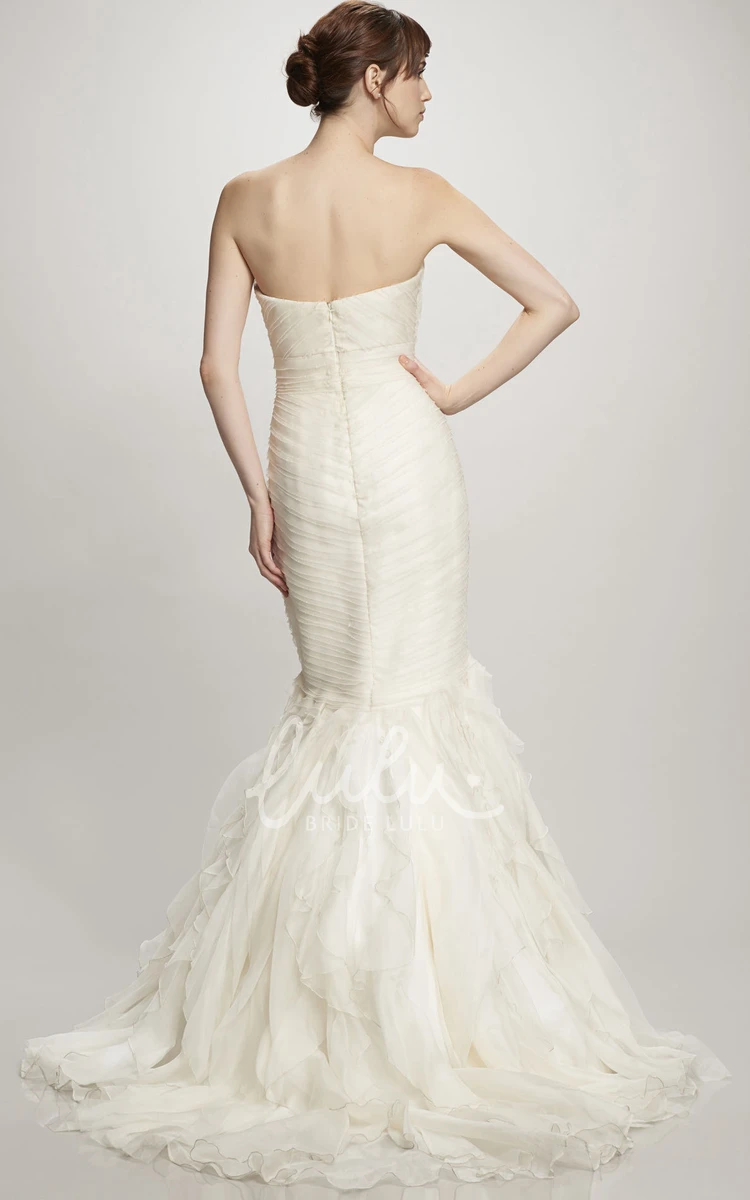 Ruffled Organza Wedding Dress with Ruching and Zipper Mermaid Sweetheart