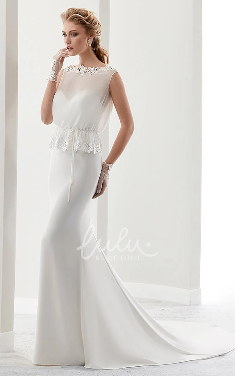 Illusion Sheath Wedding Dress with Cap Sleeves and Keyhole Back