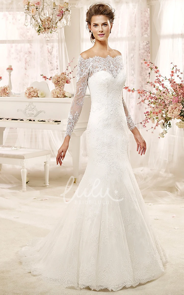 Illusive Long Sleeve Off-Shoulder Wedding Dress with Sheath Silhouette