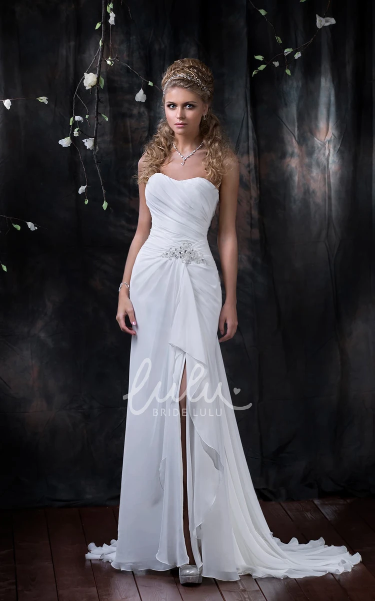 Elegant Chiffon Maxi Dress with Split Front and Draping for Prom or Wedding