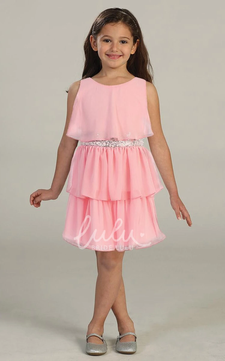Knee-Length Sequin Chiffon Flower Girl Dress