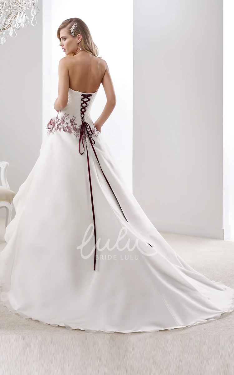 Floral A-Line Wedding Dress with Sweetheart Neckline and Side Ruffles