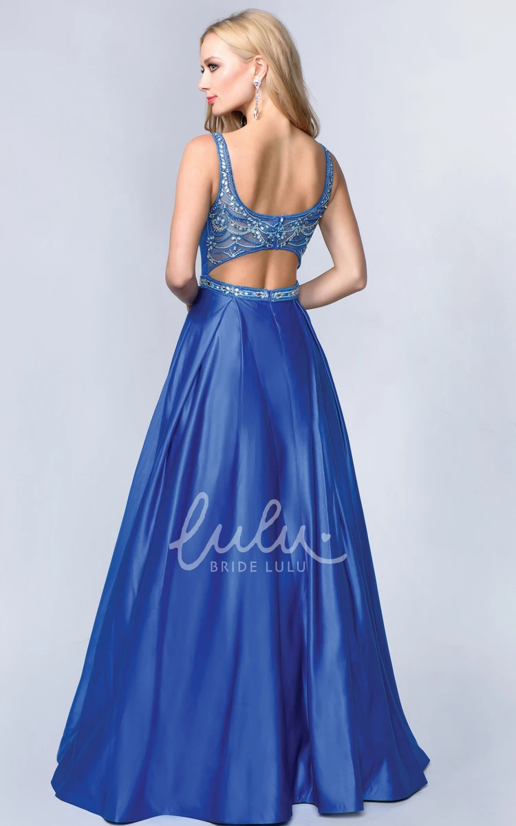 Sleeveless Satin A-Line Dress with Beading and Waist Jewelry