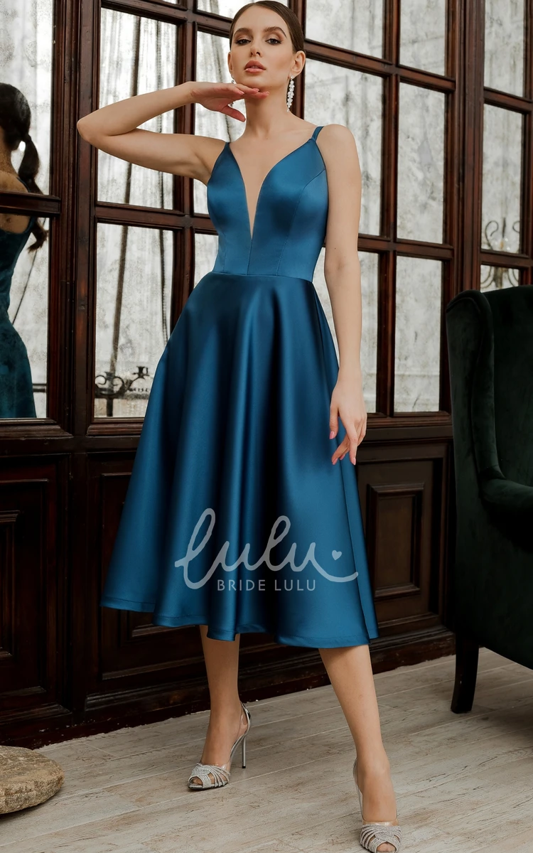 A-Line Satin Plunging V-neck Evening Dress for Women