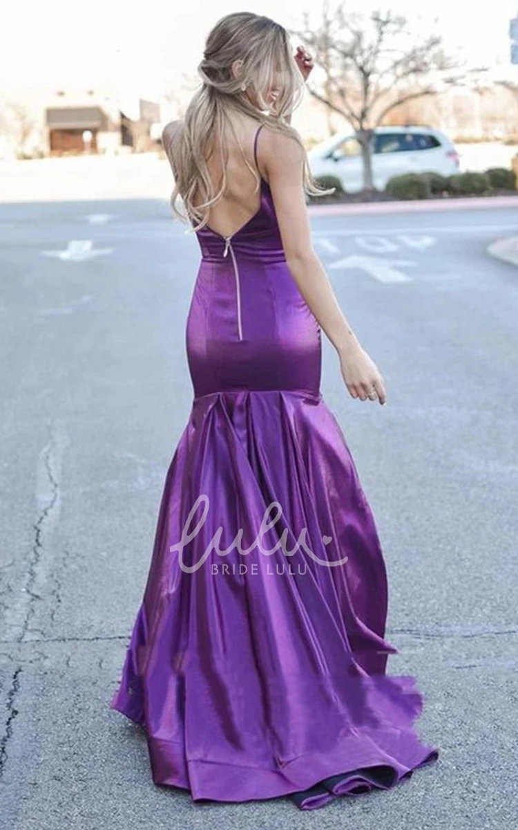 Trumpet Satin Prom Dress with Sweep Train and Ruching