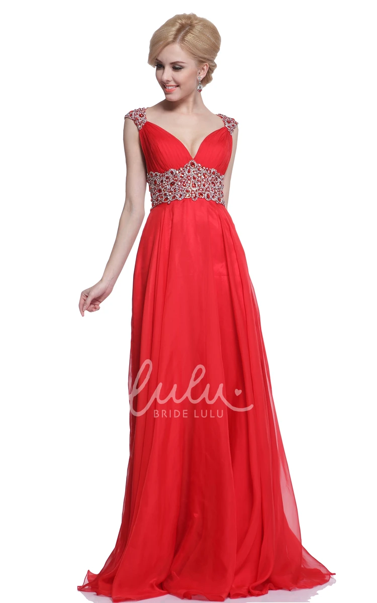 Queen Anne Chiffon Floor-Length A-Line Bridesmaid Dress with Keyhole and Beading