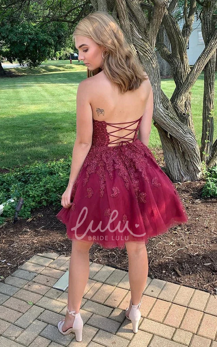 Tulle A-Line Homecoming Dress with Cross Back and Appliques Romantic Bridesmaid Dress