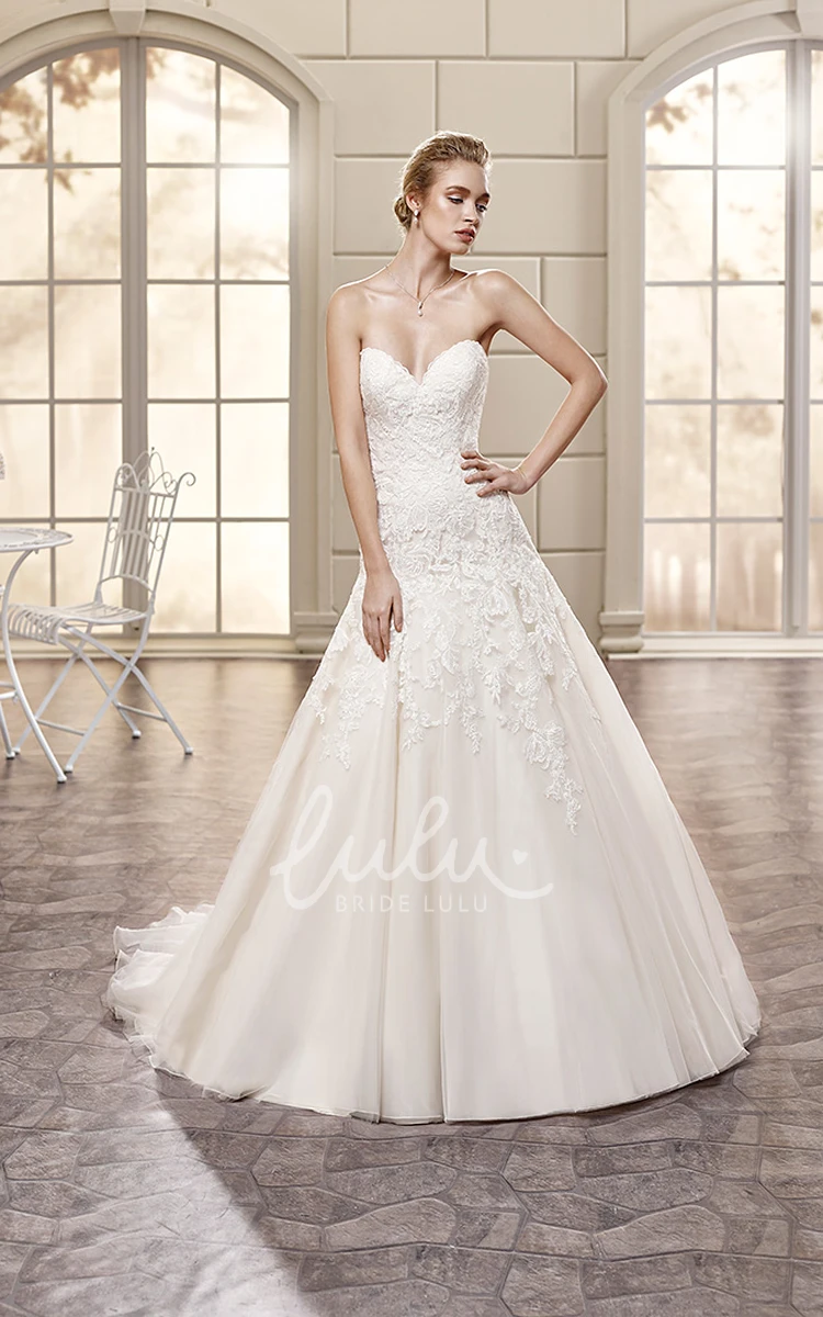 A-Line Sweetheart Tulle Wedding Dress with Maxi Length and Beading