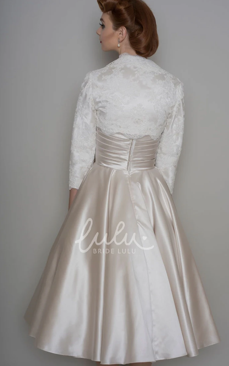 Midi A-Line Satin Wedding Dress with Cape and Sweetheart Neckline