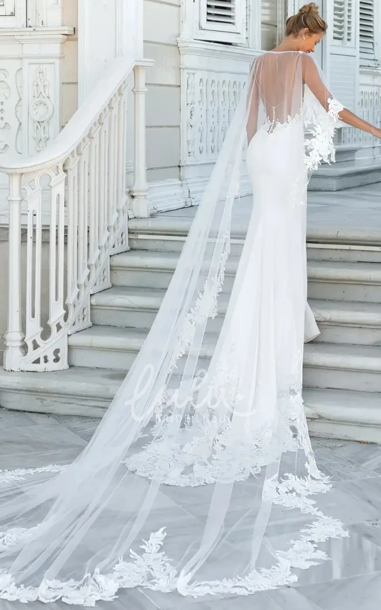 Chiffon Mermaid Wedding Dress with Plunging Neckline & Appliques Delicate & Elegant