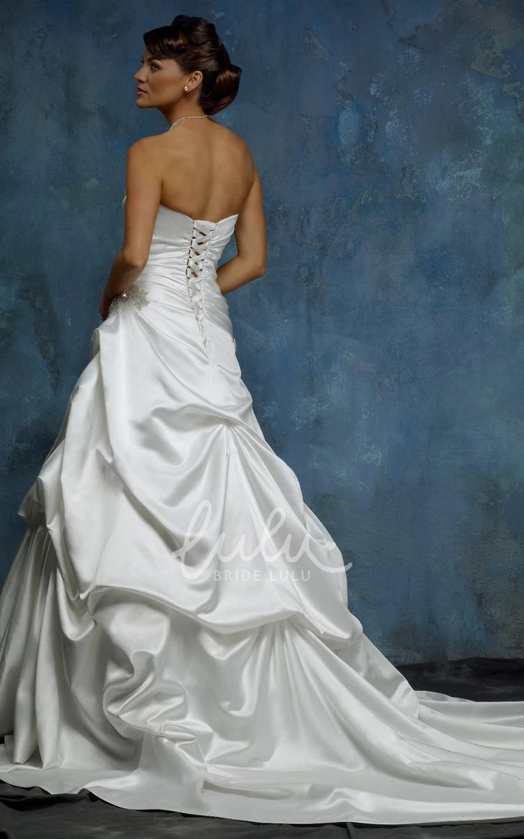 Sleeveless A-Line Satin Wedding Dress with Pick-Up and Cascading Ruffles Unique Wedding Dress