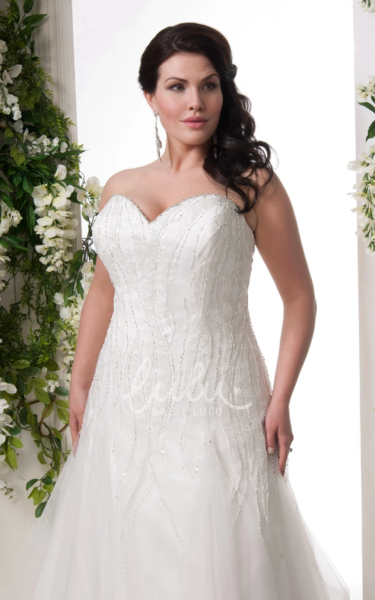 A-Line Tulle Wedding Dress with Sweetheart Neckline Beading and Corset Back