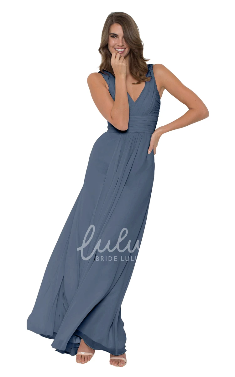 V-Neck Chiffon Bridesmaid Dress Sleeveless & Ruched Multi-Color Convertible