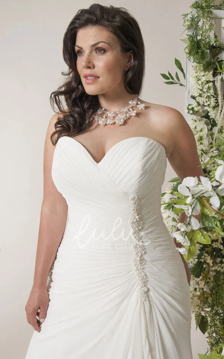 Chiffon Sheath Wedding Dress with Sweetheart Neckline Side Ruching and Corset Back