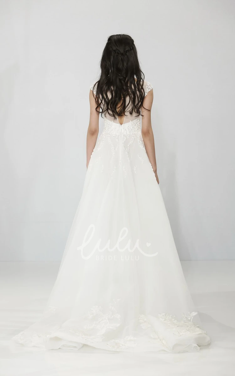 Short-Sleeve Scoop-Neck Sheath Wedding Dress with Keyhole Unique Bridal Gown