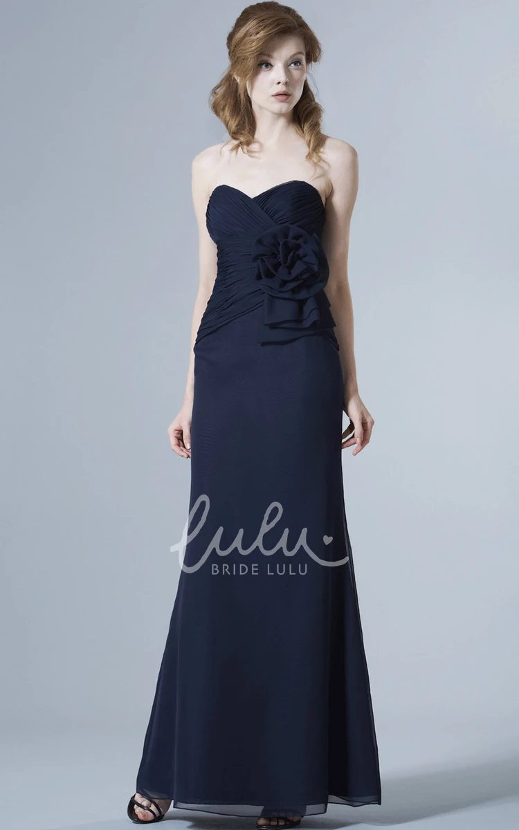 Sleeveless Chiffon Bridesmaid Dress with Criss-Cross & Flower Knee-Length