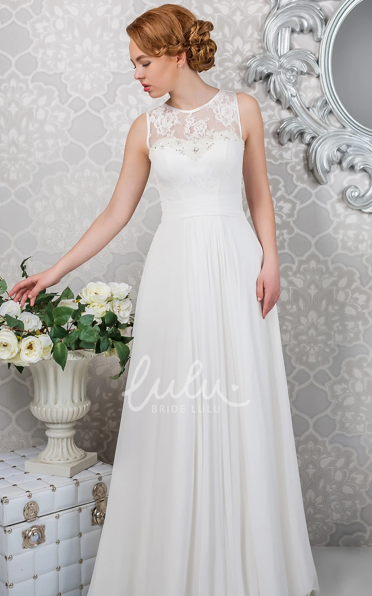 Sleeveless A-Line Chiffon Wedding Dress with Appliques and Pleats