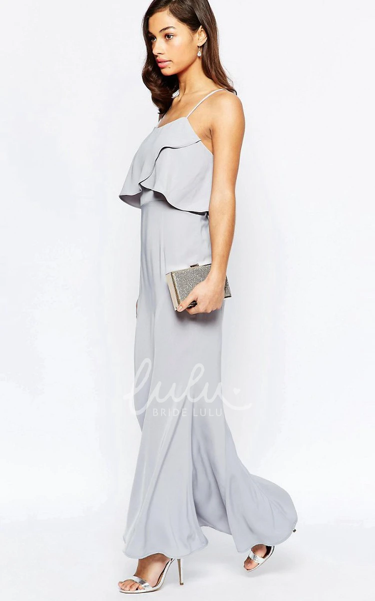 Sleeveless Spaghetti Chiffon Bridesmaid Dress Sheath Ankle-Length